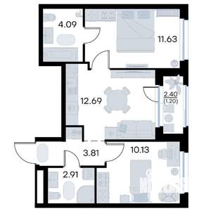 2-к квартира, вторичка, 46м2, 16/17 этаж