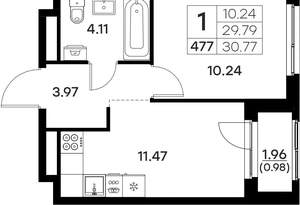1-к квартира, вторичка, 31м2, 4/17 этаж