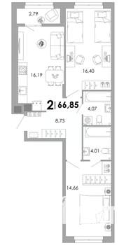 2-к квартира, вторичка, 67м2, 2/17 этаж