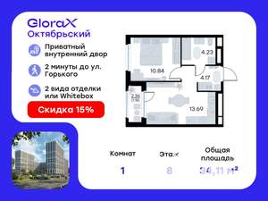 1-к квартира, вторичка, 34м2, 8/17 этаж