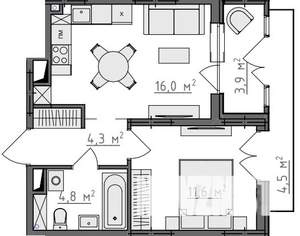 1-к квартира, вторичка, 40м2, 2/9 этаж
