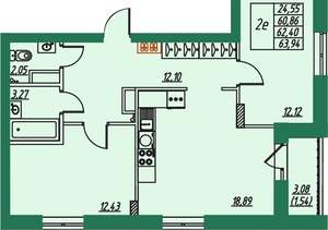 2-к квартира, вторичка, 62м2, 2/8 этаж