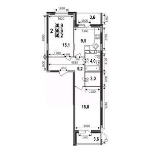 2-к квартира, строящийся дом, 60м2, 7/17 этаж