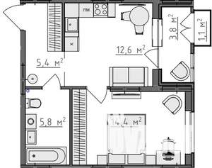 1-к квартира, вторичка, 40м2, 2/9 этаж