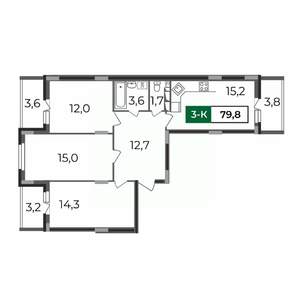 3-к квартира, строящийся дом, 80м2, 4/17 этаж