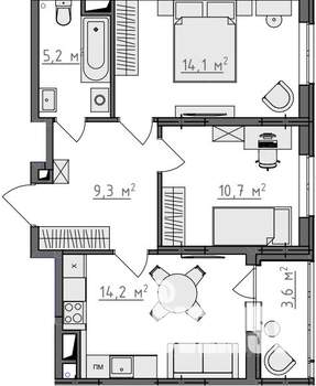2-к квартира, вторичка, 55м2, 7/9 этаж