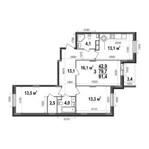 3-к квартира, вторичка, 81м2, 2/17 этаж