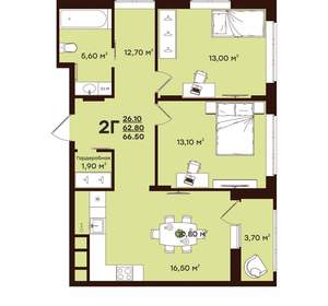 2-к квартира, вторичка, 67м2, 13/17 этаж