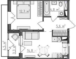 1-к квартира, вторичка, 41м2, 5/9 этаж