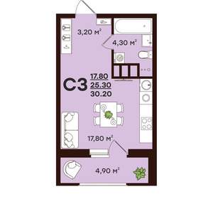 Студия квартира, вторичка, 30м2, 13/17 этаж