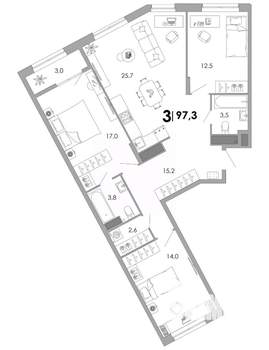 3-к квартира, строящийся дом, 97м2, 14/17 этаж