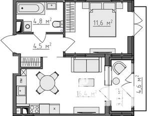 1-к квартира, вторичка, 41м2, 3/9 этаж