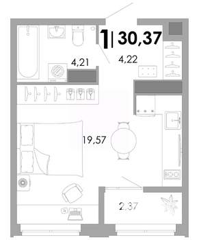 1-к квартира, вторичка, 30м2, 6/17 этаж