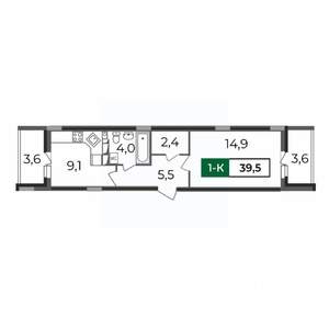 1-к квартира, строящийся дом, 40м2, 12/17 этаж