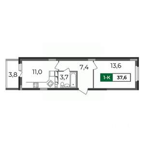 1-к квартира, вторичка, 38м2, 15/17 этаж