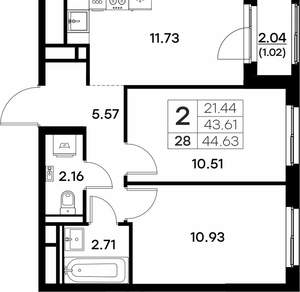 2-к квартира, вторичка, 45м2, 4/17 этаж