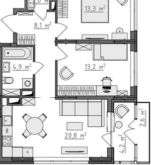 2-к квартира, вторичка, 65м2, 5/9 этаж