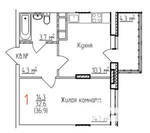 1-к квартира, вторичка, 37м2, 5/17 этаж