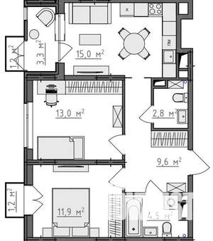 2-к квартира, вторичка, 59м2, 3/9 этаж