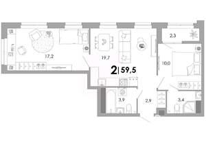 2-к квартира, вторичка, 59м2, 5/17 этаж