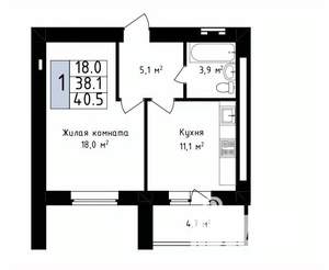 1-к квартира, вторичка, 41м2, 14/14 этаж