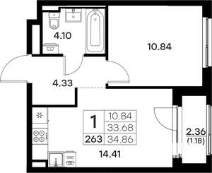 1-к квартира, вторичка, 35м2, 7/17 этаж