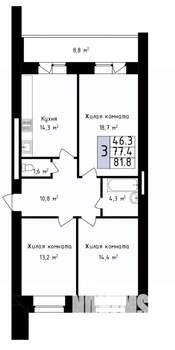 3-к квартира, вторичка, 82м2, 3/14 этаж