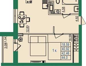 1-к квартира, вторичка, 42м2, 4/8 этаж