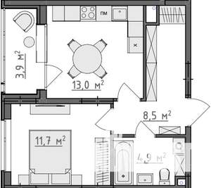 1-к квартира, вторичка, 40м2, 1/9 этаж