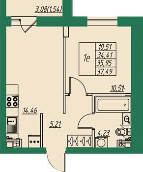 1-к квартира, вторичка, 36м2, 3/8 этаж