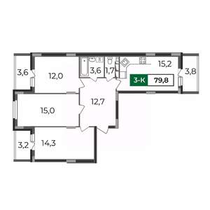 3-к квартира, строящийся дом, 80м2, 14/17 этаж