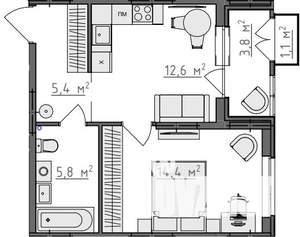 1-к квартира, вторичка, 40м2, 2/9 этаж