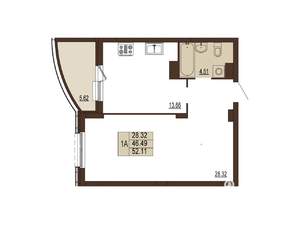 1-к квартира, вторичка, 52м2, 15/17 этаж