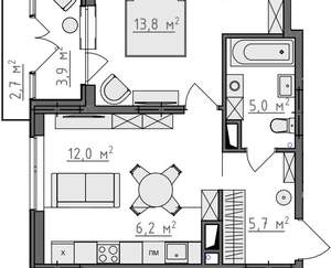 1-к квартира, вторичка, 45м2, 3/9 этаж