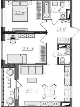 2-к квартира, вторичка, 64м2, 9/9 этаж