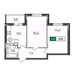 2-к квартира, вторичка, 52м2, 14/17 этаж