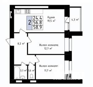2-к квартира, вторичка, 59м2, 3/14 этаж