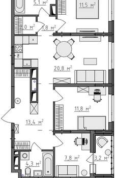 3-к квартира, вторичка, 80м2, 8/9 этаж