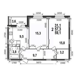2-к квартира, строящийся дом, 59м2, 15/17 этаж