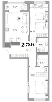 2-к квартира, вторичка, 71м2, 7/17 этаж