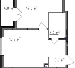 1-к квартира, вторичка, 46м2, 1/9 этаж