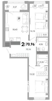 2-к квартира, вторичка, 71м2, 11/17 этаж
