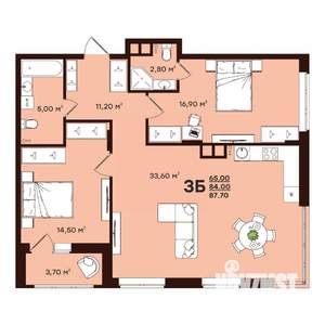 3-к квартира, строящийся дом, 88м2, 5/17 этаж