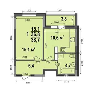 1-к квартира, строящийся дом, 39м2, 6/17 этаж