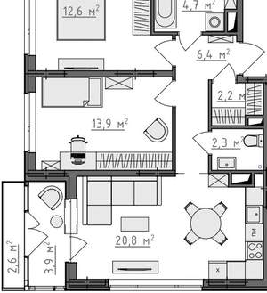 2-к квартира, вторичка, 66м2, 5/9 этаж