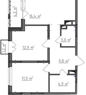 2-к квартира, вторичка, 61м2, 3/9 этаж