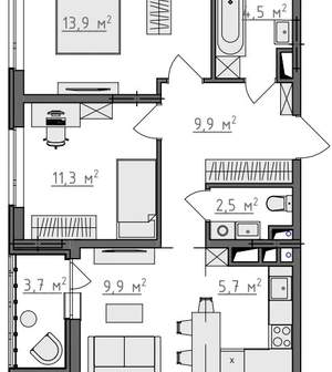 2-к квартира, вторичка, 60м2, 6/9 этаж
