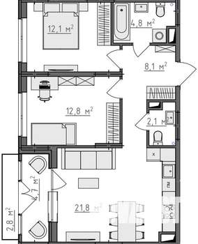 2-к квартира, вторичка, 65м2, 5/9 этаж