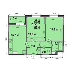 2-к квартира, строящийся дом, 57м2, 12/17 этаж