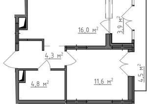 1-к квартира, вторичка, 40м2, 2/9 этаж